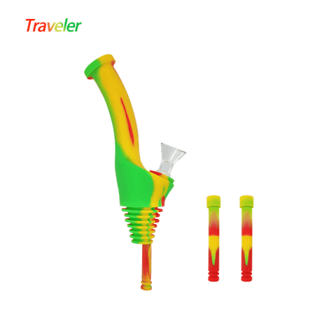 Waxmaid Rasta Universal Traveler Water Bottle Pipe - Front View with Attachments