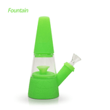 Waxmaid Fountain Silicone Glass Water Pipe in Green, Angled Side View with Bowl
