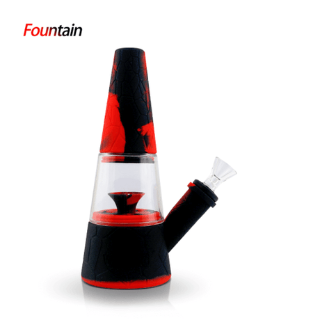 Waxmaid Fountain Silicone Glass Water Pipe in Black Red, Angled Side View