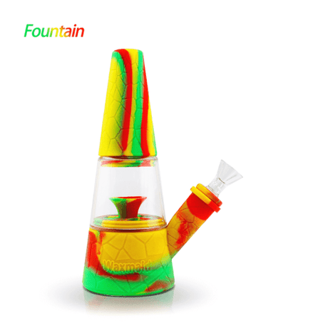 Waxmaid Fountain Silicone Glass Water Pipe in Rasta colors, front view on white background