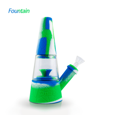 Waxmaid Fountain Silicone Glass Water Pipe in Blue White Green - Front View