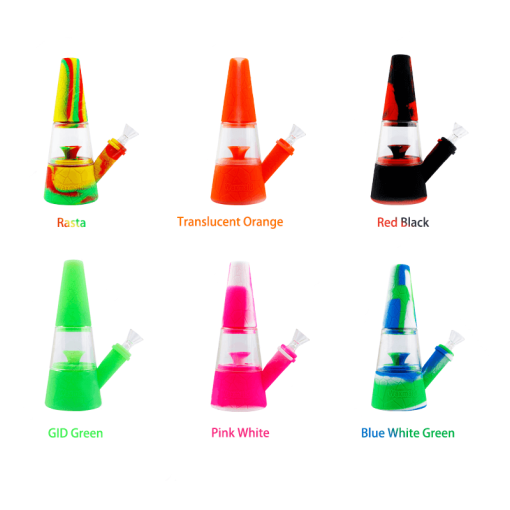 Waxmaid Fountain Silicone Glass Water Pipes in various colors front view on white background
