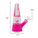 Waxmaid Fountain Silicone Glass Water Pipe in Pink - Side View with Measurements