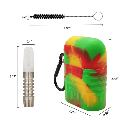 Waxmaid Quick Hit Silicone Dugout in Rasta Colors with One Hitter and Cleaning Tool