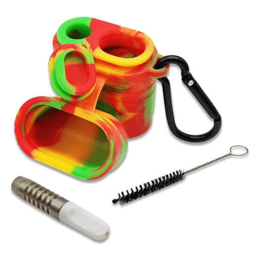 Waxmaid Quick Hit Silicone Dugout in Rasta Colors with Cleaning Tool and One-Hitter