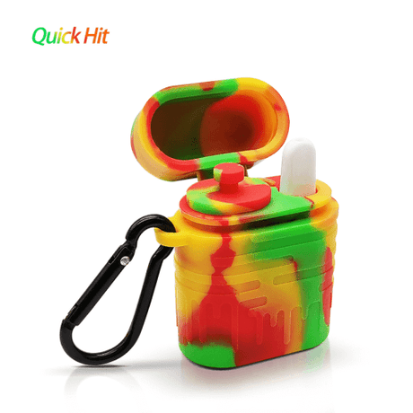 Waxmaid Quick Hit Silicone Dugout in vibrant colors with bat and poker, front view on white background