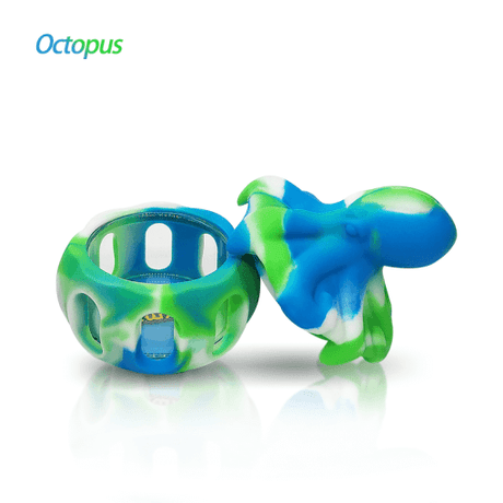 Waxmaid Octopus Silicone Concentrate Container in Blue White Green - Front View
