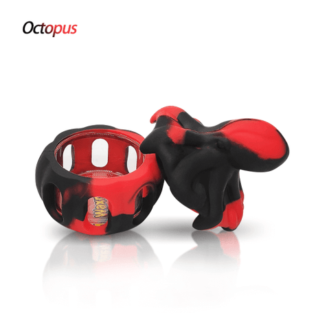 Waxmaid Octopus Silicone Concentrate Container in Black Red variant, front and open view