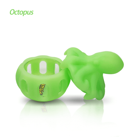Waxmaid Octopus Silicone Concentrate Container in GID Green, front view on white background