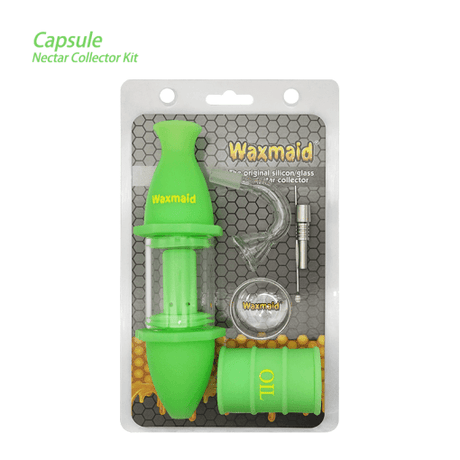 Waxmaid GID Green Silicone Glass Nectar Collector Kit Front View on White Background