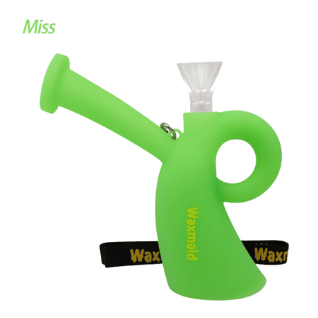 Waxmaid Miss Silicone Water Pipe in Neon Green with Lanyard - Angled Side View