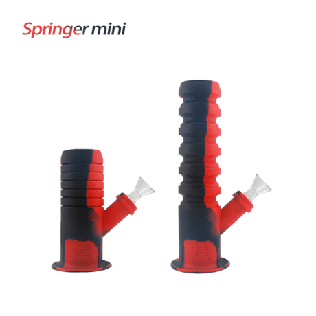 Waxmaid Springer Mini Collapsible Silicone Water Pipe in Black Red, Compact Design, Dual Views