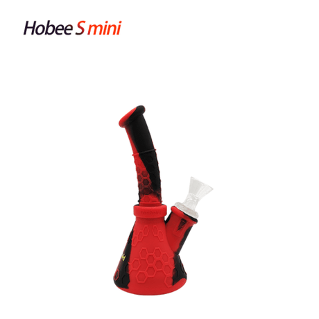 Waxmaid Hobee S Mini Silicone Beaker Water Pipe in Black Red - Angled View
