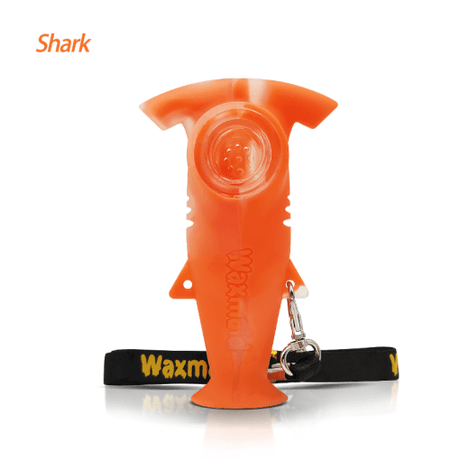 Waxmaid Shark Handpipe in Translucent Orange with Keychain - Front View