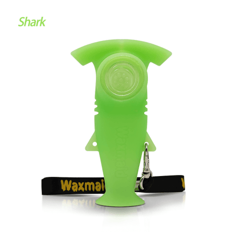 Waxmaid Shark Handpipe in GID Green, Side View with Keychain, Easy for Travel