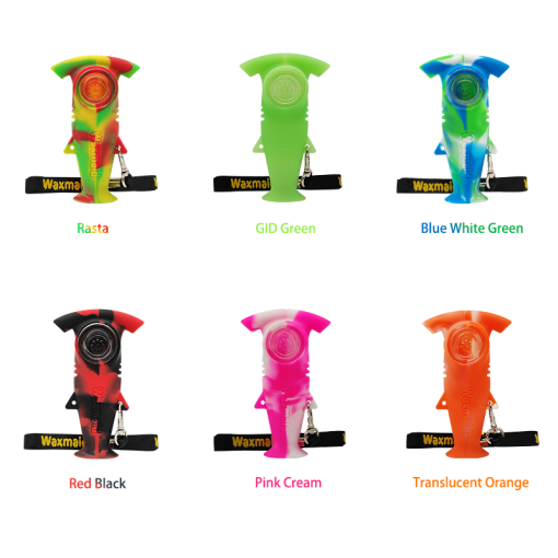 Waxmaid Shark Handpipes in Various Colors - Front View with Stand