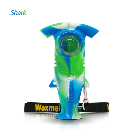 Waxmaid Shark Handpipe in Blue White Green with Lanyard - Front View