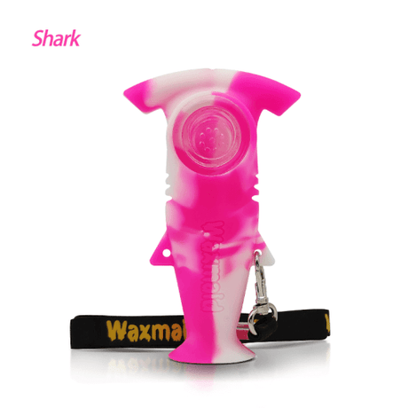 Waxmaid Shark Handpipe in Pink Cream, Front View with Keychain, Portable Silicone Design