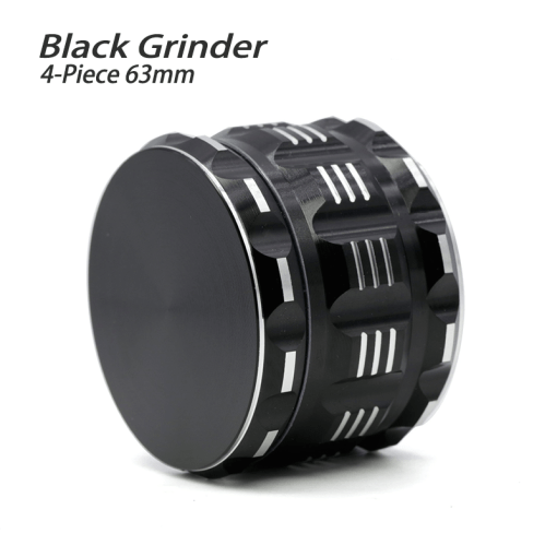 Waxmaid 4-Piece Polygon Herb Grinder in Black, 63mm, Angled View on White Background