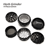 Waxmaid 4-Piece Polygon Herb Grinder in Black, 63mm, disassembled view showing all components