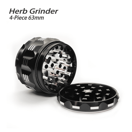 Waxmaid Black 4-Piece Polygon Herb Grinder 63mm, Opened View Showing Teeth