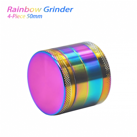Waxmaid 4-Piece Rainbow Dry Herb Grinder 50mm, vibrant side view on white background