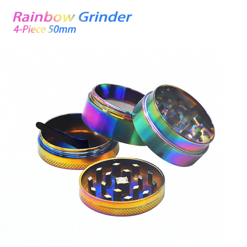 Waxmaid Rainbow 4-Piece Dry Herb Grinder 50mm Open View on White Background