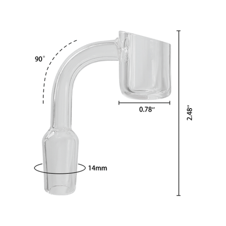 Waxmaid 14mm 90° Quartz Dab Banger - Clear, Side View with Measurements