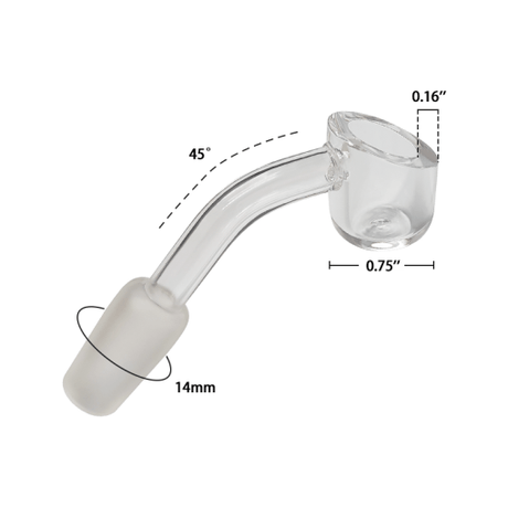 Waxmaid 14mm 45° Quartz Dab Banger with clear measurements, angled side view