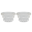 Two Waxmaid 18mm clear glass bowl replacements for handpipes, front view on white background