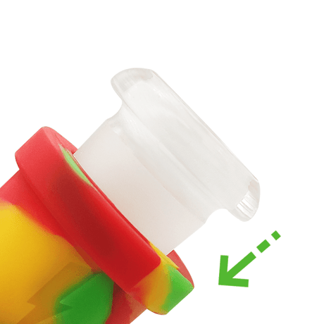 Waxmaid 14mm to 18mm Glass Adapter on Silicone Water Pipe, Close-up Angle View