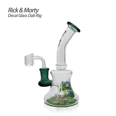Waxmaid Rick & Morty Tiny Decal Dab Rig with angled neck and green accents