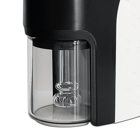 Waxmaid Dabber Dab Rig with clear disc percolator, close-up side view on white background