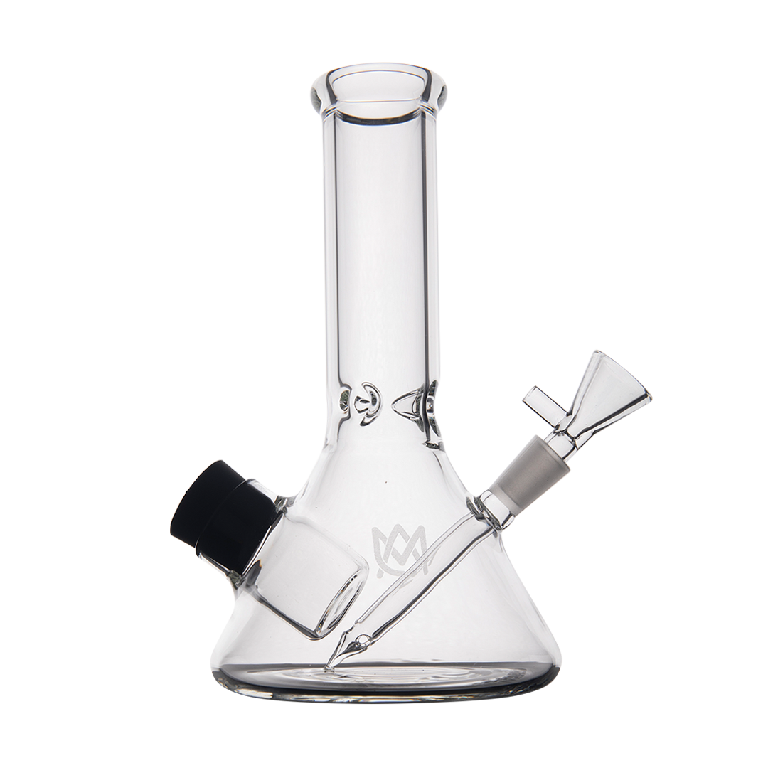 MJ Arsenal Cache Bong 7" with 10mm joint, clear borosilicate glass, portable beaker design, front view