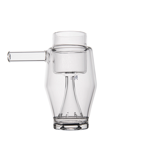 MJ Arsenal Proxy Bubbler Mini, clear glass dab rig with side pipe, front view on white background