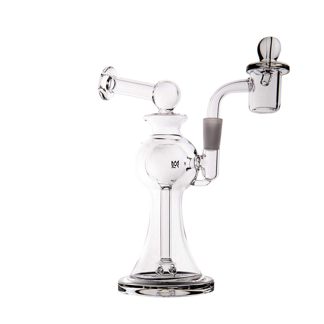 MJ Arsenal Apollo Mini Dab Rig, clear borosilicate glass, 7" with 90-degree banger hanger, front view