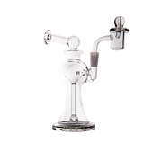 MJ Arsenal Apollo Mini Dab Rig, clear borosilicate glass, 7" with 90-degree banger hanger, front view