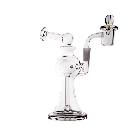 MJ Arsenal Apollo Mini Dab Rig, clear borosilicate glass, 7" with 90-degree banger hanger, front view