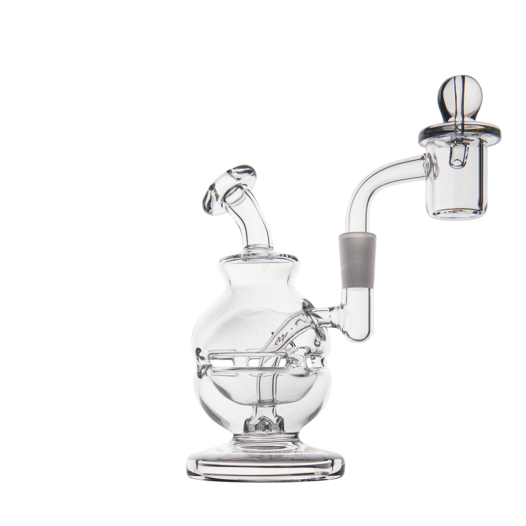 MJ Arsenal Royale Mini Dab Rig, clear borosilicate glass, 5" with banger hanger design, front view