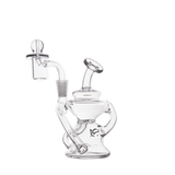 MJ Arsenal Hydra Mini Dab Rig, clear borosilicate glass with a 90-degree banger hanger, front view