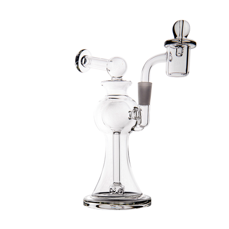 MJ Arsenal Apollo Mini Dab Rig front view, clear borosilicate glass with banger hanger design