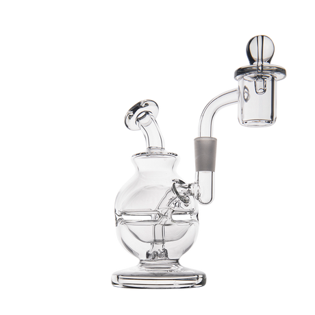 MJ Arsenal Royale Mini Dab Rig clear glass with banger hanger design, 90-degree joint, front view