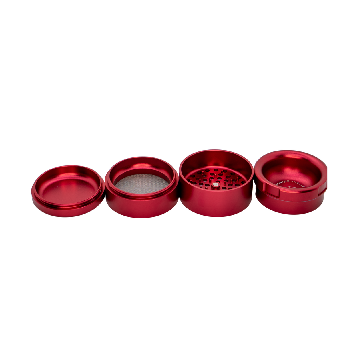 Stacheproductswholesale Grynder (N.Y.A.G) 4 Piece Grinder in Red - Disassembled View