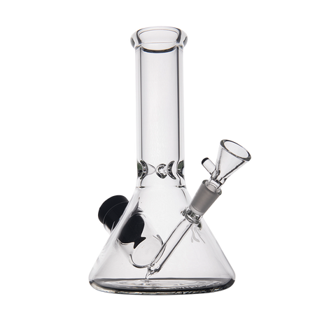 MJ Arsenal Cache Bong in clear borosilicate glass, beaker design, with a 45-degree joint, front view