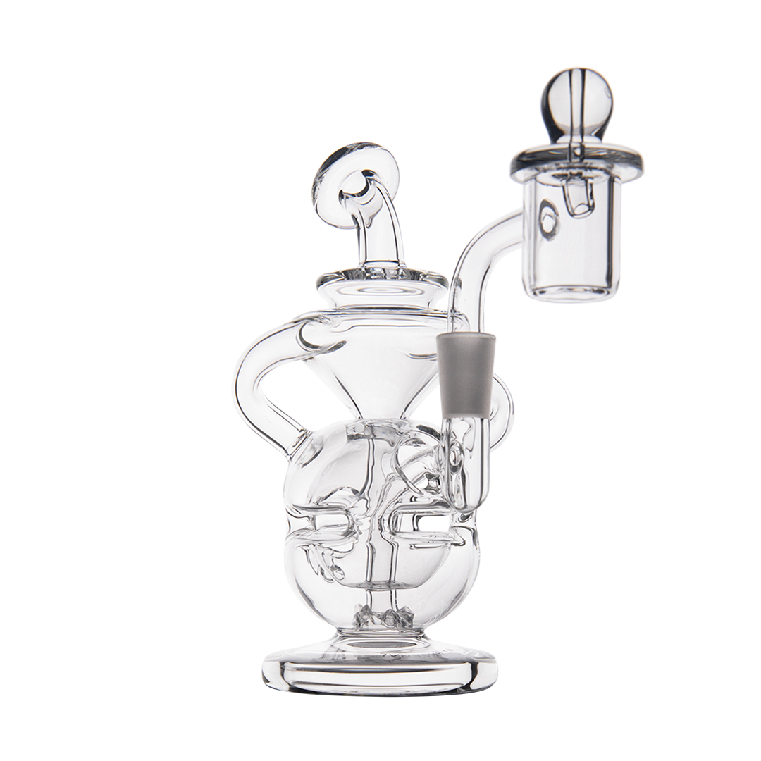 MJ Arsenal Infinity Mini Dab Rig with banger hanger design and clear borosilicate glass, front view