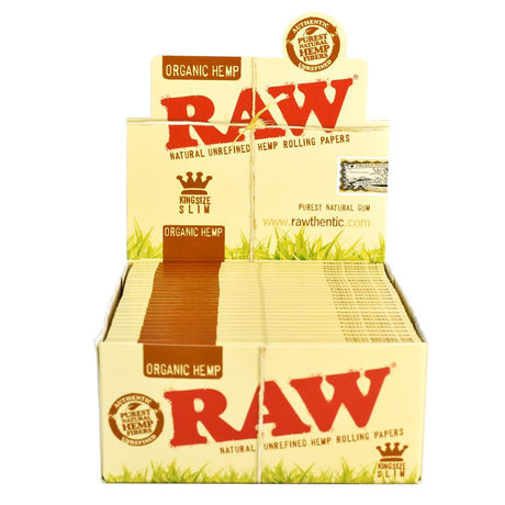 Display box of 24pc RAW Organic Hemp 1 1/4 Rolling Papers for Dry Herbs, front view