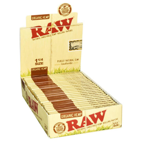 Display box of 24pc RAW Organic Hemp 1 1/4 Rolling Papers for Dry Herbs - Front View