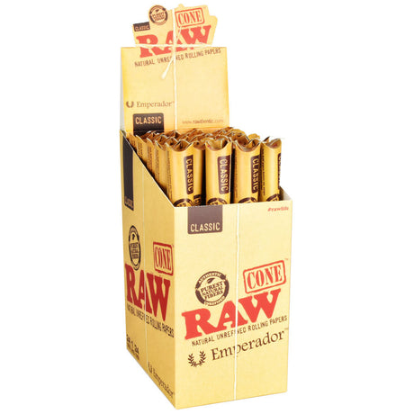 24-pack RAW Classic 9" Emperador Cones in bulk box, front view on white background