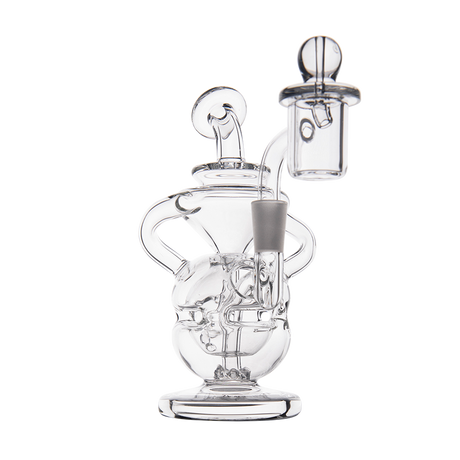 MJ Arsenal Infinity Mini Dab Rig, clear borosilicate glass, compact design with recycler, front view