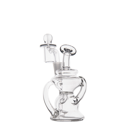 MJ Arsenal Hydra Mini Dab Rig with clear borosilicate glass, 90-degree banger hanger, front view
